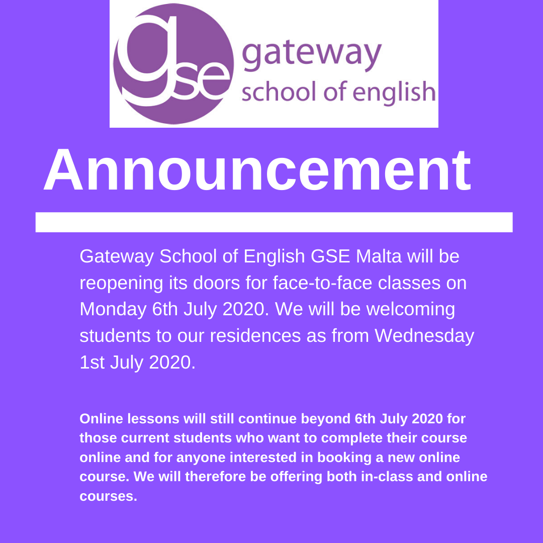 Gateway School of English GSE reopening in July 2020