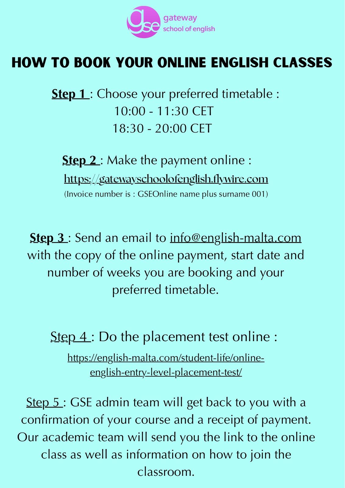 how to book your online English classes with GSE
