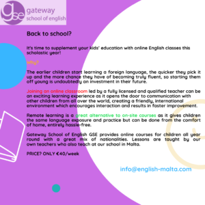 Online English courses for children kids with Gateway School of English GSE BACK TO SCHOOL SPECIAL OFFER